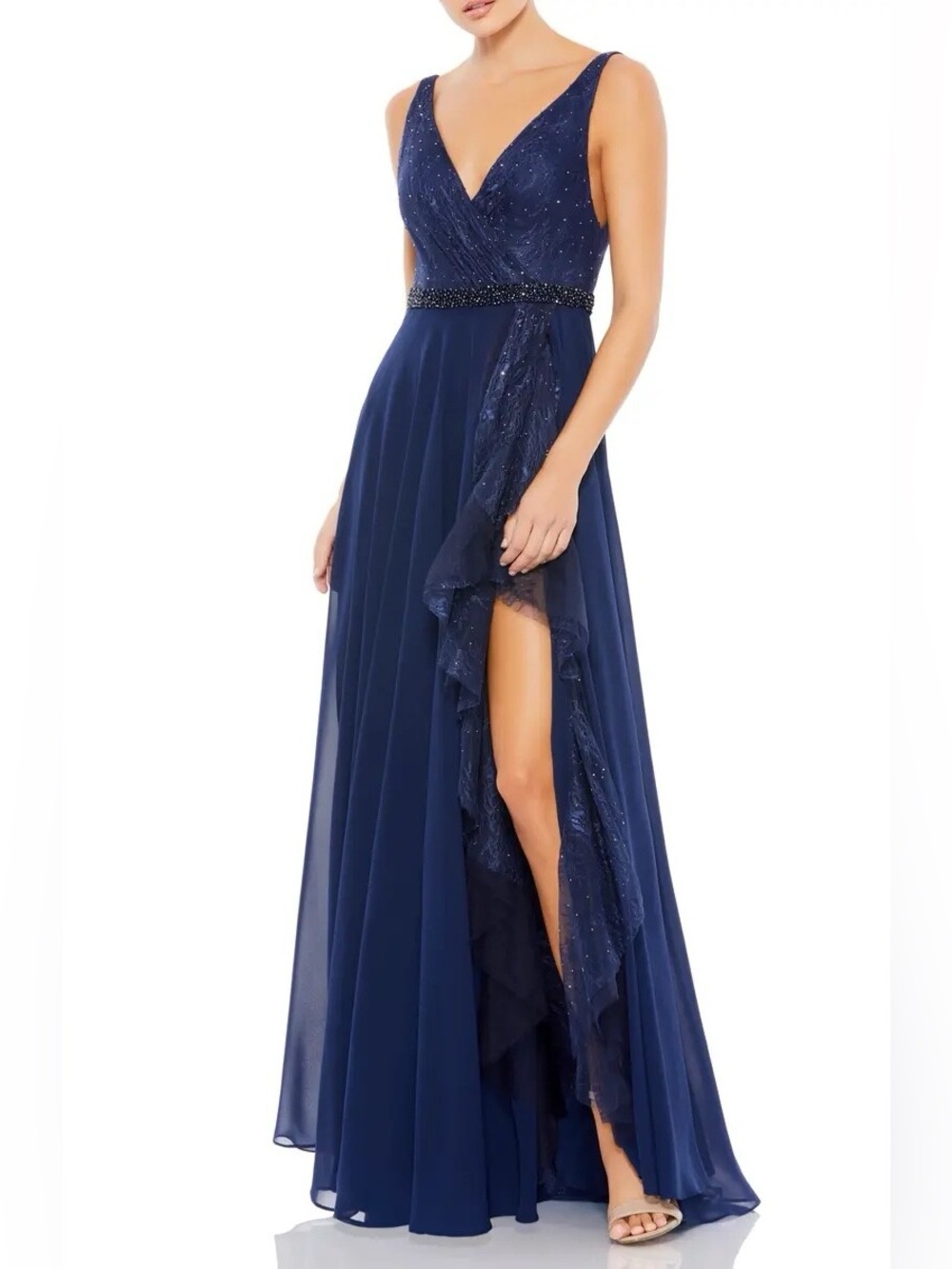 Mac Duggal Embellished Lace & Chiffon High/Low Gown Size 6